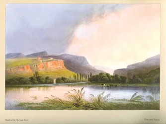 Carlo Bossoli. Desembocadura del río Chiórnaya